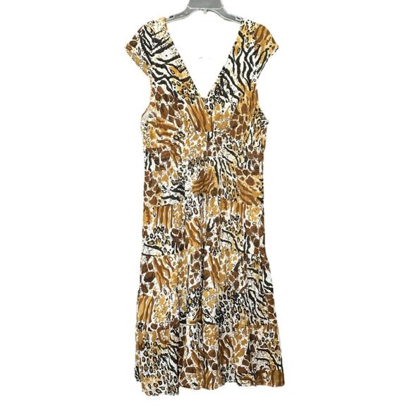 Vintage Jane Ashley Woman Leopard Print Smocked Midi Sundress - Picture 1 of 3